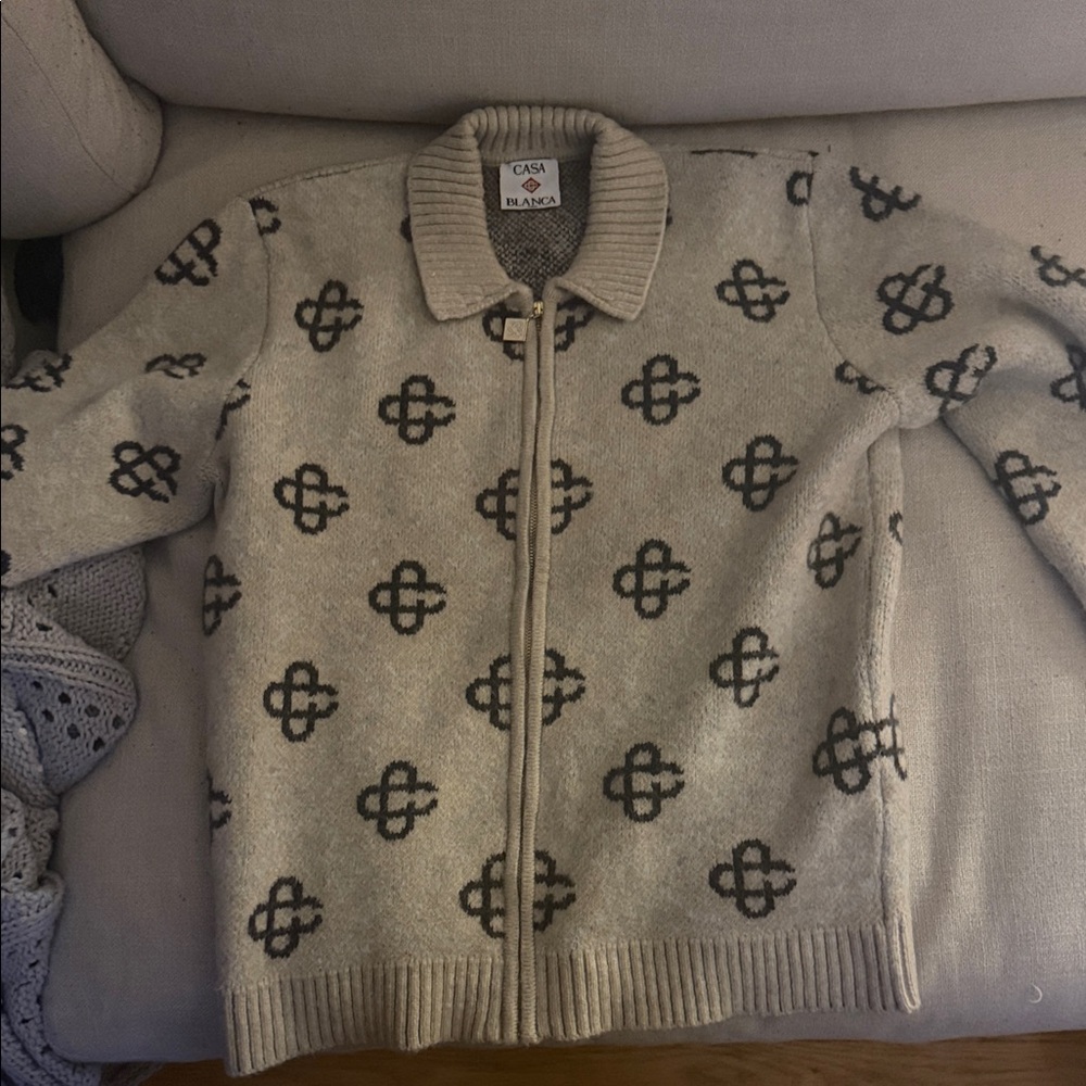 Casablaca Beige Patterned Men's Zip-Up Sweater